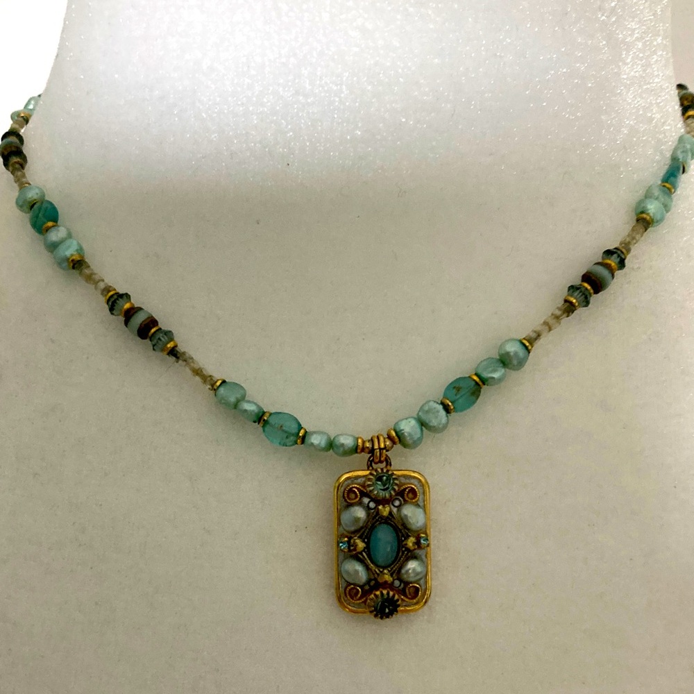 Michel Golan Elegant Turquoise and Gold Pendant Necklace from Fire & Ice vintage